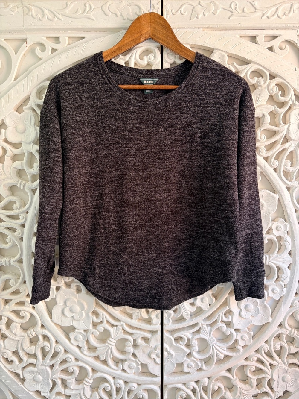 Roots Charcoal Grey Marled Long Sleeve Scoop Neck Top Size XS